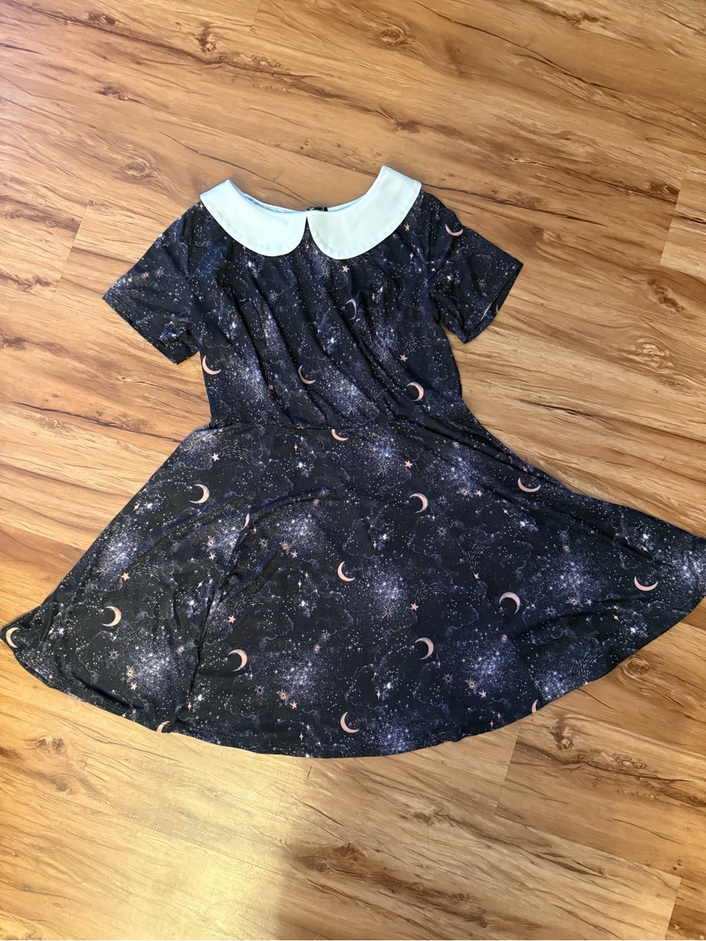 Unique Vintage Navy Moon & Stars Dress with White Peter Pan Collar